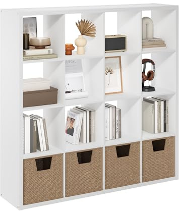 Furinno Cubicle Open Back Decorative Cube Storage Organizer, 16-Cube, White