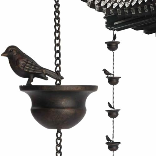 Regenkette Für Dachrinnen - 2,4 M Hängende Regenkette Aus Metall | Dachrinnenkette Regenablaufkette | Regenfänger Ablaufkette Mit 8 Vögeln | Regenkette Gartenornament Für Regenfänger Im Freien