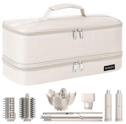 ZRRAJOY Double Layer Storage Case For Shark Flexstyle, Travel Carrying Case For Shark 430/440 Flexstyle, Organizer Bag For Shark Flexstyle/Dyson Airwrap Styler Attachments, Beige, Travel Case