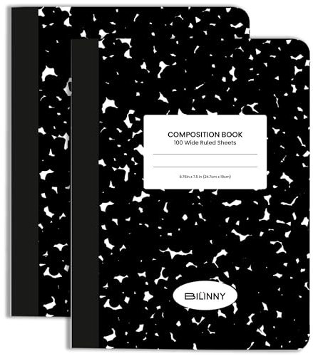 Bilinny Kompositions-Notizbücher, 2 Stück (100 Blatt), breit liniert, Kompositions-Notizbuch für Schüler und Studenten, 24,8 x 19,1 cm, Marmor-Notizbuch mit doppelseitigen Blättern