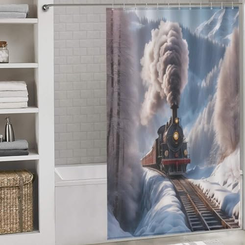 PAZZK Steam Train Shower Curtain Bathroom Shower Curtains Waterproof Shower Curtain 100% Polyester Shower Curtains with 12 Hooks, 55x72Inch(140x183cm)
