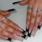 Long Square False Nails, French Press on Nails, Acrylic Stick on Nails, 24pcs Butterfly Design Fake Nails with Glue for Women Black Nail Tips Cool (Black Butterfly, 24pcs)
