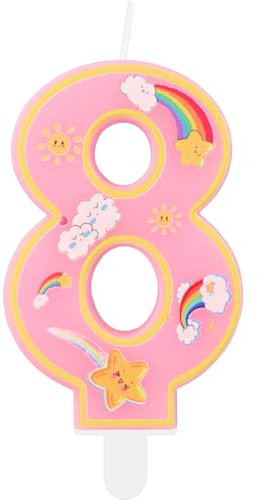 Regenbogen Zahl Geburtstagskerzen, Rosa Zahl 8 Kerzen, Cartoon-Thema Geburtstagskerzen, Mädchen Jungen 8th Geburtstag Dekorationen, Regenbogen Kuchen Kerzen Kuchen Topper für Jungen Mädchen Geburtstag