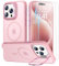Beeasy for iPhone 15 Pro Case MagSafe Phone Case with 2 Screen Protectors and Stand, Military Shockproof Protective Slim Cover, Case for iPhone 15 Pro 6.1 Inch, Translucent Pink