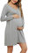 Bresdk Chemise de Nuit Femme Manches Longues avec Boutons Vêtements de Nuit Robe Allaitement Maternité Vetement Grossesse, Gris, S