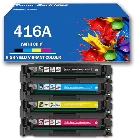 CMADJT Für HP kompatible Tonerkartusche 416A W2040A W2041A W2043A W2042A, passend für HP M454DN M454DW MFP M479DW M479FDN M479FDW Farblaserdrucker mit Chip, klarer Druck,4 Colors-1Pack