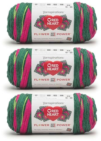 Red Heart All in ONE Flower Power Hyacinth Bucket Yarn - 3 Pack of 8.8oz/250g - 100% Acrylic - #4 Worsted (Medium) - 440 Yards - Knitting/Crochet