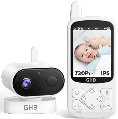 GHB Baby Monitor with Camera and Night Vision, 2.8'' 720P HD Video Baby Monitor, 2000mAh, IPS Screen, VOX Mode, 2-Way Audio, Temperature Alert, 8 Lullabies