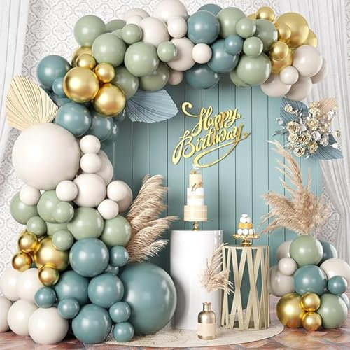 Kit Arco Palloncini Struttura Verde Avocado, 103 Pezzi Ghirlanda Palloncini Compleanno Blu Navy Bianco e metallizzati oro per Decorazioni Compleanno Bimba, Baby Shower, Matrimonio, Fidanzamento