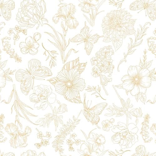 Yomshi Self Adhesive Wallpaper White and Gold Peel and Stick Wallpaper 44×300cm Floral Butterfly Wallpaper Thickened Sticky Back Plastic Waterproof Vinyl Wrap for Bedroom Living Room Kitchen