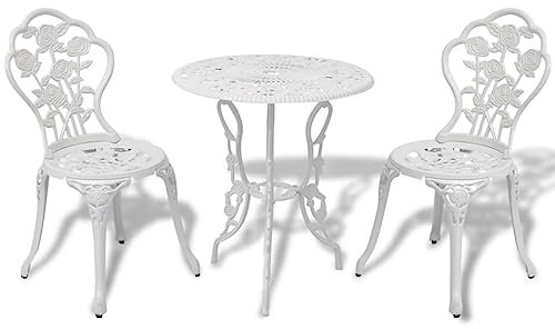 Xichuzi 3-TLG. Bistro-Set, Gartenset Tisch Und Stühle, Balkontisch, Balkon Möbel Für Kleinen Balkon, Terrassenmöbel, Bistrotisch, Gartentisch, Aluminiumguss Weiß