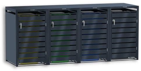 Graviers Mülltonnenbox 4er Set Anthrazit | Stilvolle Stahlkonstruktion für bis zu 240L Tonnen | Wetterfest, modular & abschließbar