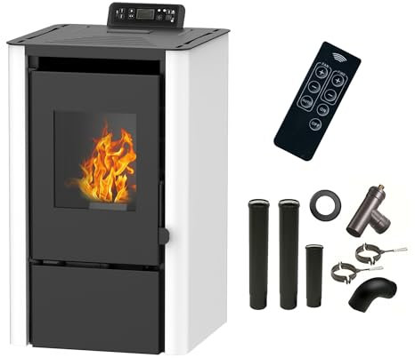 Poêle à granulés air Anita 7,6 kW Blanc Sannover + Kit Raccordement Fumisterie