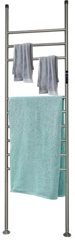 Apriltop Edelstahl 150W Elektrischer Handtuchwärmer, Freistehend Elektrischer Badheizkörper Handtuchhalter, Tragfähigkeit 15Kg, Temperaturbereich 45~70℃, Fußpads Einstellbar 3°, Grau