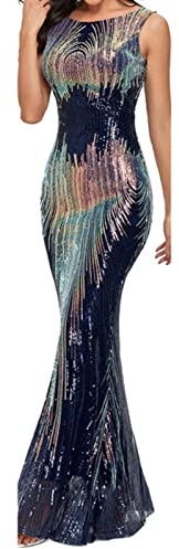Abito con paillette, da donna, con paillettes, per cocktail, da donna, per Capodanno, da sera, da donna, elegante, per matrimoni, feste, da donna