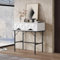 Merax Table console, table de couloir, meuble décoratif, buffet, table d'appoint, table basse étroite pour salon, cadre en métal, avec 2 tiroirs, pieds réglables, blanc et noir