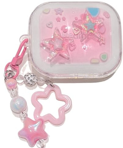 PIQIUZC Funda para auriculares Redmi Buds 6, bonito diseño de patrón con colgante, funda protectora de TPU transparente degradado para niñas y mujeres (estrellas)