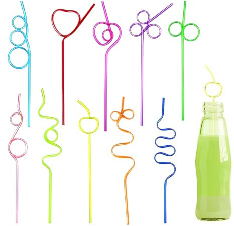 XYTAHDM 10 Pièces Pailles en Plastique Colorées,Pailles Réutilisables, Bouclés Paille Boire en Plastique,Pailles Bouclées de Fête, pour Enfants, Fête D'anniversaire, Mariage, Cadeaux de Fête
