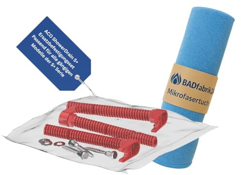 BADfabrik24 ACO ShowerDrain S+ Ersatzbefestigungsset – Montagezubehör für Duschrinne, inkl. Mikrofasertuch 40×40 cm – passgenau, langlebig, einfache Installation