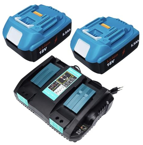ZFCHUNT 2× 5.5 Ah Replacement Battery + 1 Dual Charger for Makita 18 V – Compatible with BL1860B, BL1850B, BL1830, BL1860, BL1850, 194205‑3, LXT‑400 | LED Indicator, (2 Batteries + 1 Charger)