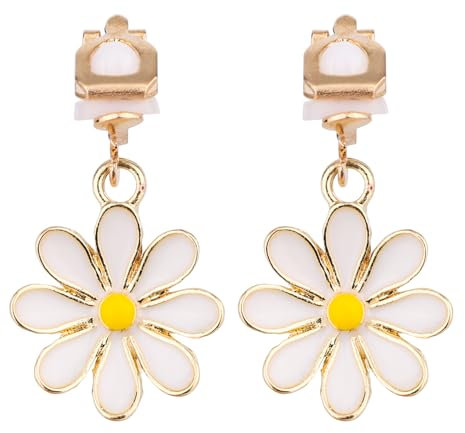 Mikovivi Ohrclips Gänseblümchen, Süße Tropfen Blumenohrringe Minimalistisch Ohne Piercing Zierlicher Modeschmuck für Frauen Süßes Geschenk