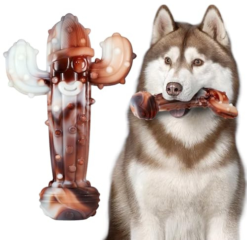 LosFong Cactus Dog Chew Toys for Aggressive Chewers, Real Beef Flavor, Tough Nylon Indestructible Chew Toys for Dogs Under 90lbs, 7 Inch, Ultra-Durable, Long Lasting