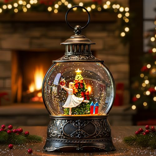 Christmas Snow Globe Lantern – Clara & Prince LED Music Water Globe, Swirling Glitter, Auto Timer – Vintage Lighted Tabletop Decor & Gift