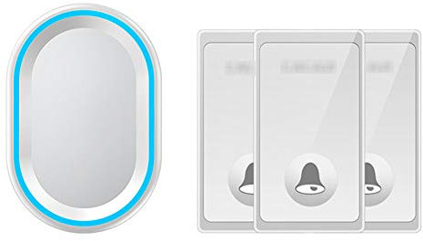 LKLNCXC Doorbell Wireless Doorbell,IP44 Door Chime 3 Buttons And 1 in Receivers with Blue Flash Light 4 Adjustable Volume Levels 58 Melodies,Fit for Home Office Store,1-2(2)