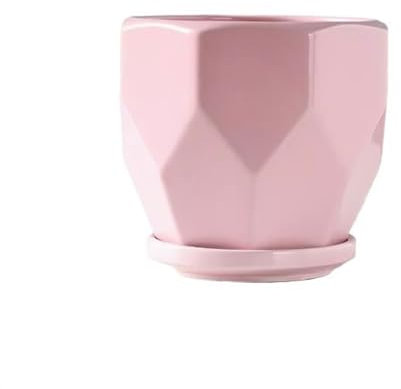 Maceta grande de cerámica rosa con bandeja, elegantes macetas para suculentas para el hogar, macetas decorativas creativas, ideales para jardinería interior y exterior