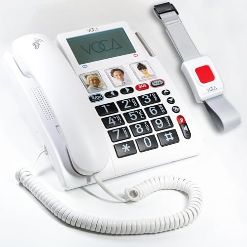 VOCA CP141 Großtastentelefon für Senioren, 4G-SIM (ohne Festnetzanschluss), laute Lautstärke und Klingelton für Hörgeschädigte, SOS-Armband, hörgerätekompatibel, Tischtelefon für Hör und Sehbehinderte