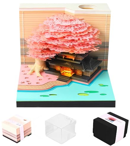 3D Notizblock mit Licht&Glasklarem Anzeigebox, 3D Kalender 2027 Abreißen | 3D Tischkalender, DIY Tischkalender Schreibtisch Deko Für Familie, Freunde, Büro und Zuhause(Rosa)