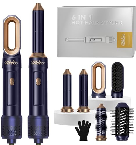 UKLISS Airstyler & Secador Set con Rizador Pelo Automatico, Hair Dryer, Cepillo Alisador Pelo, Thermal Brush, Cepillo Aire Caliente, Hair Styler Secador Pelo Regalos para Mujeres Styling - Azul