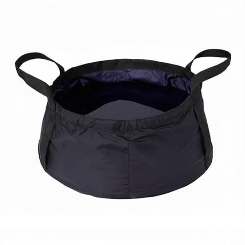 EVOCAMP hopfällbar diskbalja för camping, nylon, vattentät balja 8,5 L, värmetålig upp till 90 °C, kompakt förvaring, svart tvättbalja