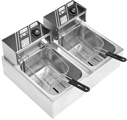 Friggitrice doppia in acciaio inox 6+6L regolabile temperatura elettrica friggitrice doppia friggitrice per mense, vie alimentari, colazioni, ristoranti rapidi