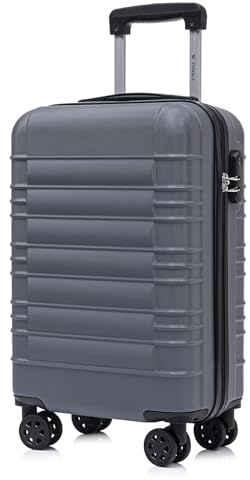 YONSLY Koffer Suitcase M Grau, Trolley Reisekoffer, Kabinenkoffer Rollkoffer Handgepäck mit 4 Rollen 360°, Hartschalenreisekoffer, Zahlenschloss, Weicher Gummigriff