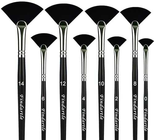 Findartle Fan Paint brushes, 8 Pcs Nylon Fan Brushes For Watercolour Acrylic Oil Gouache,Artist Paint Brush For Detail Blending,Background Sweeping, Grass Texture,Edge Softening (Black)