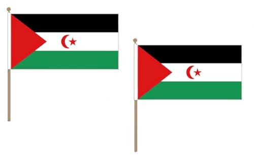 AZ FLAG Bandera de Sahara Occidental 45x30cm con Palo de Madera - Lote de 10 Bandera REPÚBLICA ÁRABE SAHARAUI DEMOCRÁTICA 30 x 45 cm