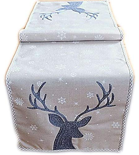 Raebel Tischläufer 40x85 cm Stickerei Hirsch Weihnachten Weihnachtsdeko Weihnachtstischdecke Tischdeko Tischdecke