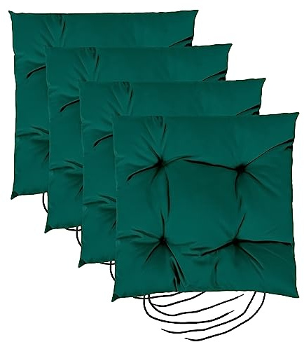 Gardenista Garden Chair Seat Cushion with Ties | Slip Free Hypoallergenic Tufted Pad | Water Resistant Thick Quality | Great for Indoors & Outdoors | Secure Ties (4 Piece, Green)