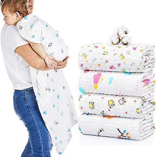 HINATAA Set mit 2 Baby-Badetüchern Musselin Babydecke, 6 Schichten 105,4 x 105,4 cm Musselintücher Baumwolle extra weiches Waschtuch (Farbe zufällig)