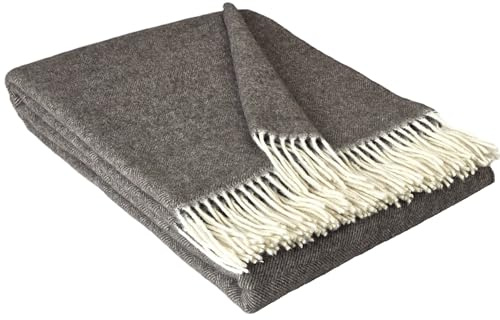 STTS International Kaschmir Decke Wolldecke Wohndecke 100% Merinowolle - Kaschmir - Mix 140 x 200 cm sehr weiches Plaid Kuscheldecke Faro C Dunkelbraun
