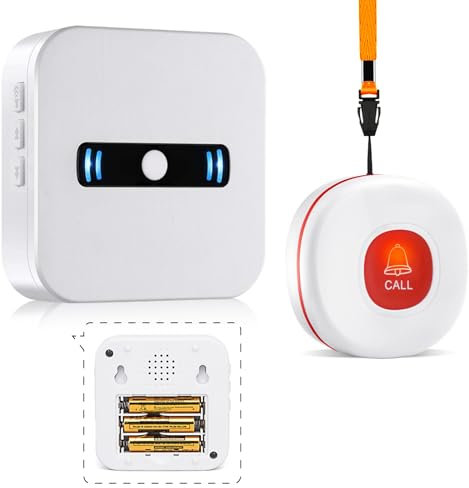 DAYTECH Bouton d'appel sans Fil Téléavertisseur pour Personne âgé, Malade Handicapé -Système d'alerte Personnel à Domicile -1 récepteur et 2 émetteurs SOS