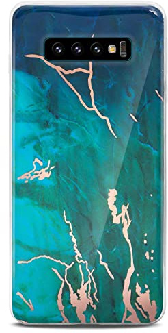 ONEFLOW Sense Case kompatibel mit Samsung Galaxy S10 Hülle in Marmor Optik, Schutz für Kamera und Bildschirm, Glitzer Handyhülle aus Silikon - glänzend Grün (Excitement)