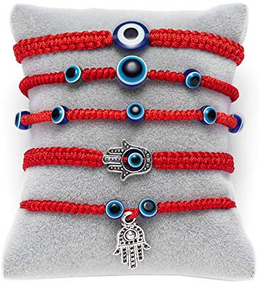 Jsleid Verstellbares Rotes Seil Armband mit Böser Blick - 5 Stücke Lucky Evil Eye Armband