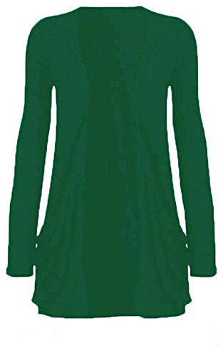 TrendyFashion Cardigan uni à manches longues avec poche pour femme Tailles 36-54, vert bouteille, 44/46