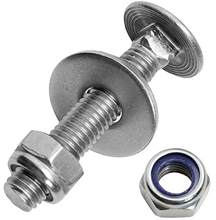 Schlossschrauben M12x50/50 mm mit Sicherungsmuttern & großen Unterlegscheiben M12 aus Edelstahl A2 (10 Stück) | Flachrundschrauben - selbstsichernde Sechskantmuttern - Beilagscheiben von MESAROS®