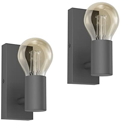 Klighten 2 Stück Vintage Wandleuchte Schwenkbar, E27 1 Flammige Industrial Wandlampe, Metall Innen Retro Wandspot für Treppe Küche Schlafzimmer Wohnzimmer, Dunkelgrau, ohne Leuchtmittel