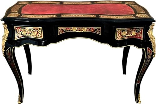 Casa Padrino Barock Boulle Sekretär im französischen Stil Schwarz/Rot/Gold 120 cm - Handgefertigter Antik Stil Schreibtisch - Barock Büro Möbel