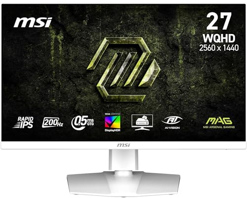 MSI MAG 274QRFW E20 27-Inch Gaming Monitor, 2560x1440, WQHD Rapid IPS, 200Hz, 0.5ms, DisplayHDR 400, Eye Care, AI Vision, HDMI 2.0b, DP 1.4a, Frame-Less, Vesa Mount, White