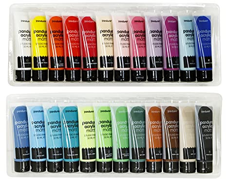 Panduro Acrylic Matt Farben Set in mit 24 Tuben je 30 ml - wasserbasiert und vegan, bunte Acrylfarben für Leinwand, Papier, Holz, Stoff